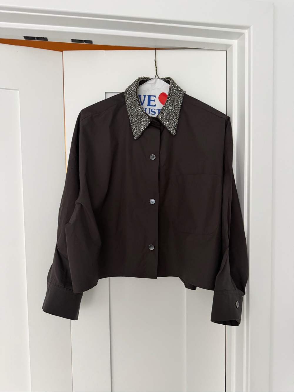 TWP Next ex Cropped dark brown crystal Collar button down crop shirt - XS/S